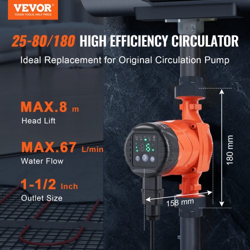 Lämminvesikiertopumppu LPS25-8BP-180, 38 mm, valurauta