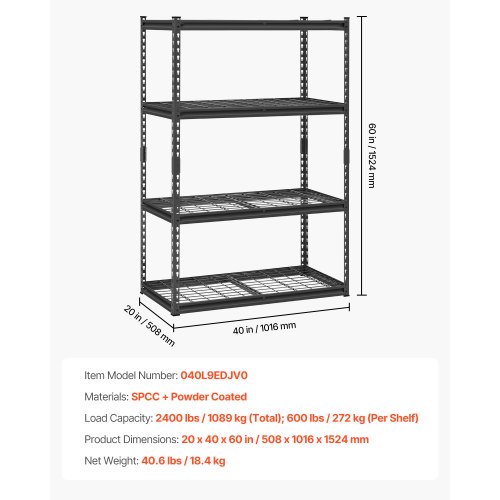 Opbevaringshylder, 50.8x101.6x152.4 cm, Sort, Metal