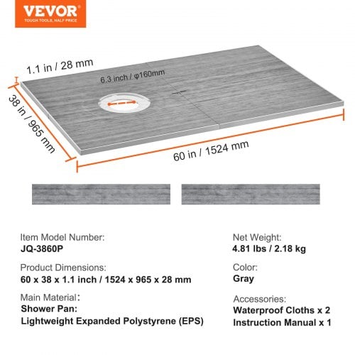 Duschkar-kit, 152.4x96.5x2.8 cm, Offset-avlopp, Vattentät, EPS