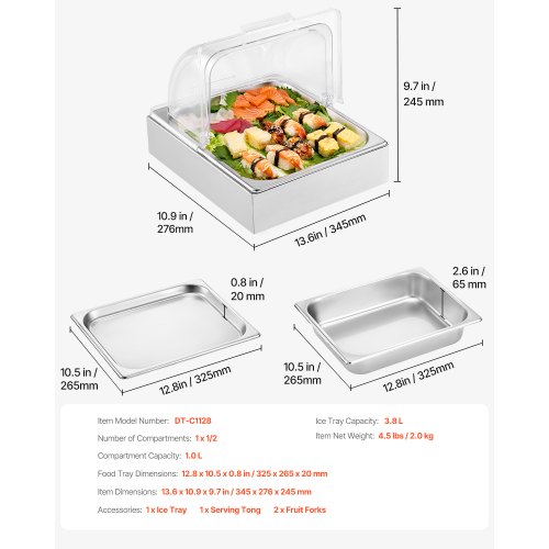 Matserveringsdisplaybehållare, 34,5x27,6x24,5 cm, rostfritt stål