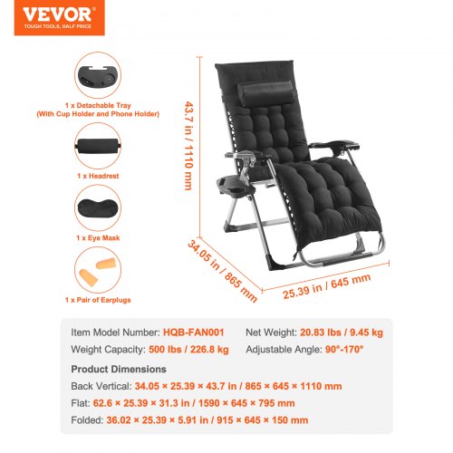 Zero Gravity Stol 86,5x64,5x111 cm Sort, Liggestol