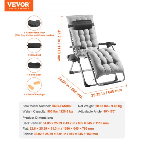 Recliner Fåtölj, 159x64.5x79.5 cm, Grå, Justerbar