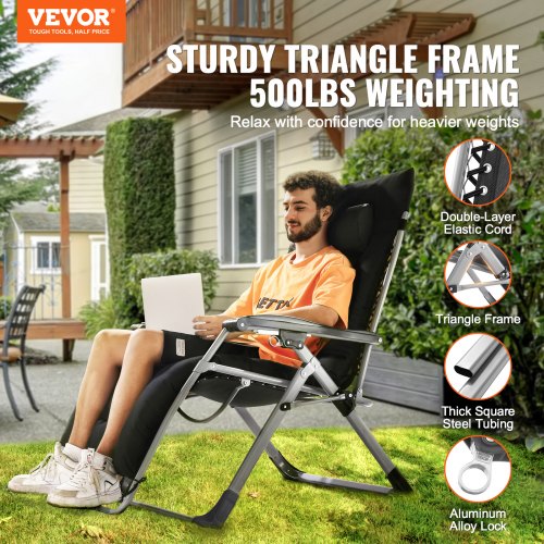 Zero Gravity-stol, 159x82,5x79,5 cm, Svart, Justerbar vilstol