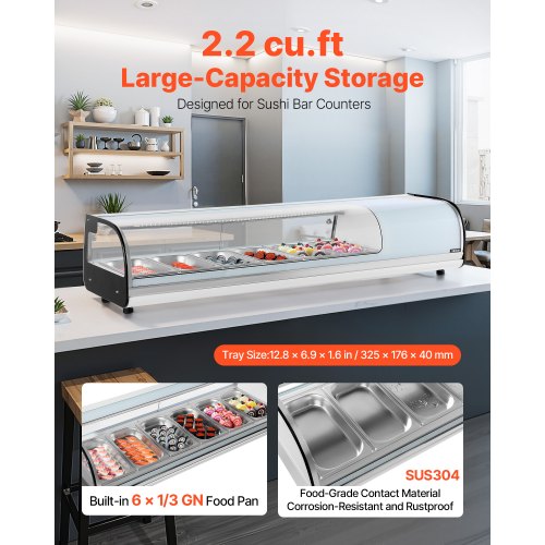 Sushi Display Kylmonter, 151x42.5x29 cm, 62L, Böjt Glas