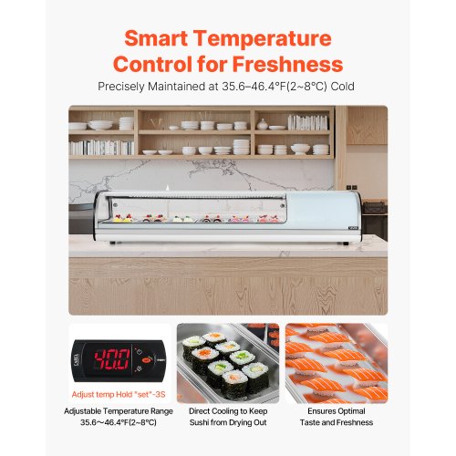 Sushi Display Kylmonter, 151x42.5x29 cm, 62L, Böjt Glas