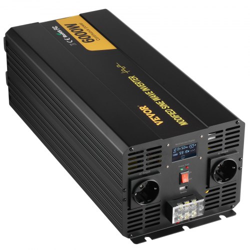 Strøminverter, 6000W, 51.5x20.5x16.2 cm, LCD-display, aluminiumlegering