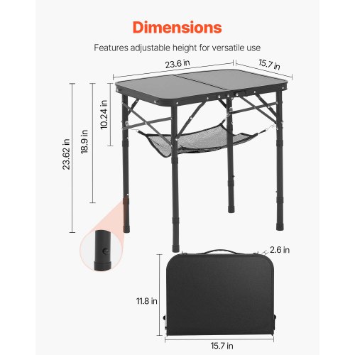 Sammenklappeligt campingbord, 60x40x26 cm, sort, aluminium MDF