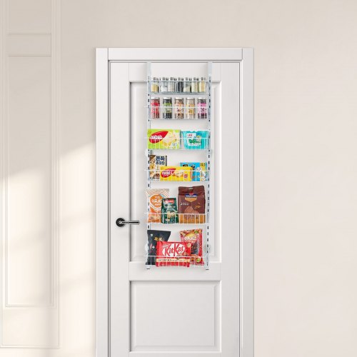 Pantry Organizer, 6-lags justerbar stålhylde til dør, 42x18x133 cm, hvid