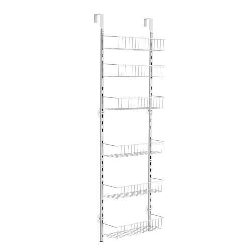 Pantry Organizer, 6-lags justerbar stålhylde til dør, 42x18x133 cm, hvid