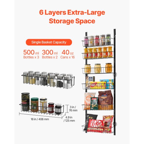 Pantry Organizer, 16,5x7,1x133 cm, Sort, Stål