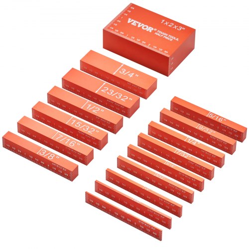Opsætningsblokke, 16-delt præcisionsmåleblok-sæt, 24x18x4,5 cm, Orange, Aluminium