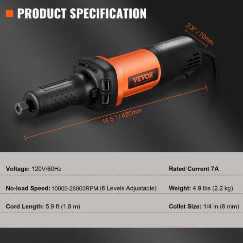 Heavy Duty retfræser 6,4 mm, 6 variable hastigheder, værktøj