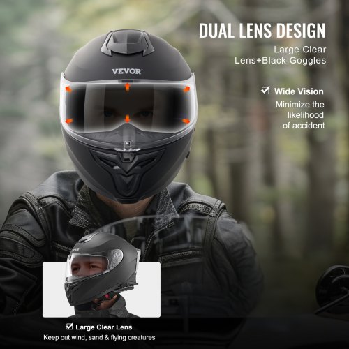 Motorcykelhjelm, Full Face, 40.8x27x26.4 cm, Sort, ABS