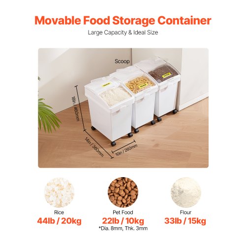 Ingrediensopbevaringsbeholder, 36x26x46 cm, Hvid, PP-materiale