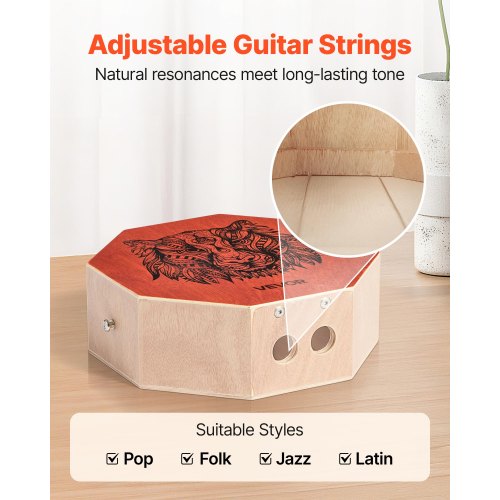 Cajon-rumpu, 29.5x29.5x10 cm, luonnonpuu, koivupuu, soitin