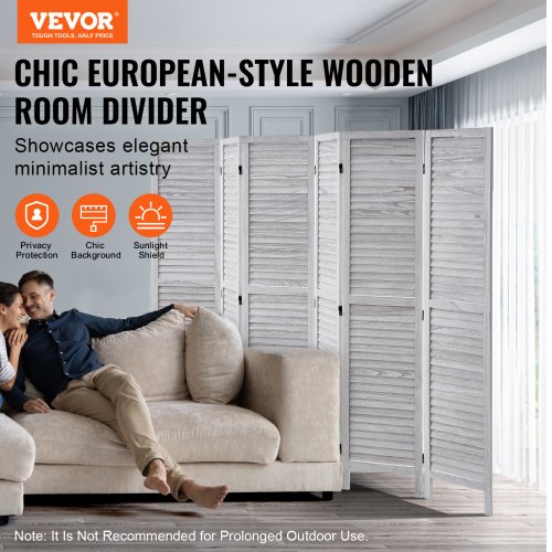 Rumdeler, 6-panel foldbar lamel skillevæg, 242x170x18,5 cm, hvid, træ