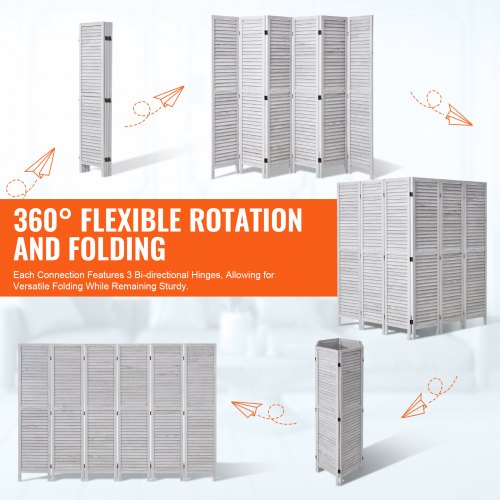 Rumdeler, 6-panel foldbar lamel skillevæg, 242x170x18,5 cm, hvid, træ