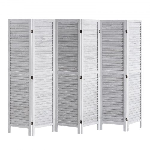 Rumdeler, 6-panel foldbar lamel skillevæg, 242x170x18,5 cm, hvid, træ