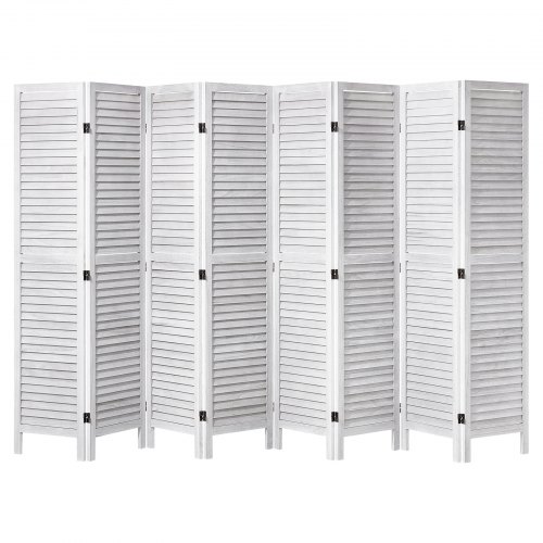 Rumdeler, 8-panel foldbar lamel skærmvæg, 325x170x1,9 cm, hvid, træ