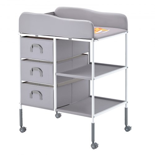 Baby puslebord, 75,5x51x100-107,5 cm, grå, stofopbevaring