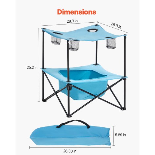 Campingbord, 56x56x64 cm, Blå, Fällbar Tyg