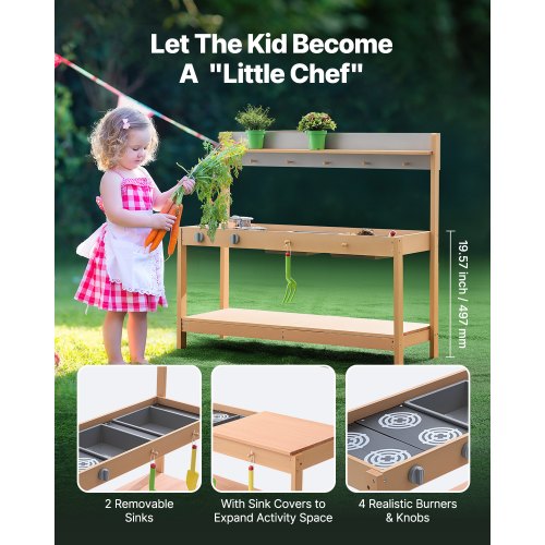 Mud Kitchen, Puinen Leikkikeittiö 100x36x88.5 cm, Ulkokäyttöön, Setri
