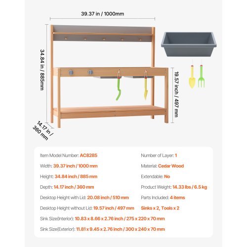 Mud Kitchen, Puinen Leikkikeittiö 100x36x88.5 cm, Ulkokäyttöön, Setri