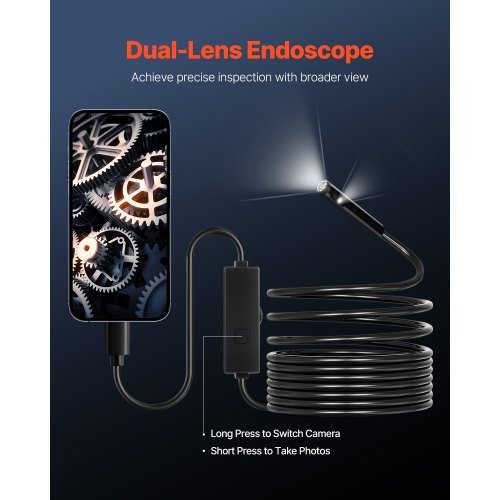 Endoskopkamera, Dobbeltlinse Borescope 5000x1.8x1 cm, Sort, Inspektionsværktøj