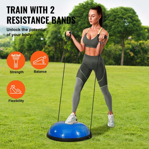 Balance Trainer, 66x20 cm, Blå, med Modstandsbånd