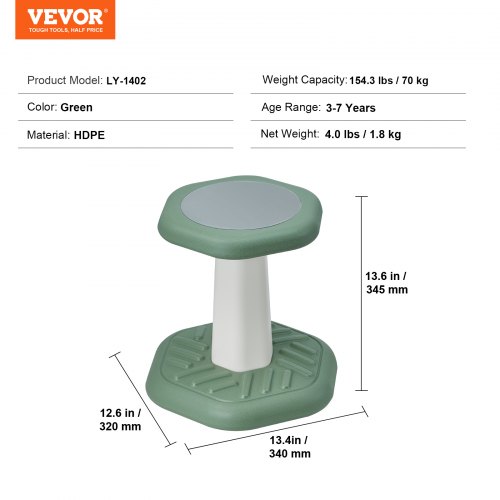 Wobble Stol, 34x32x34,5 cm, Grøn, HDPE