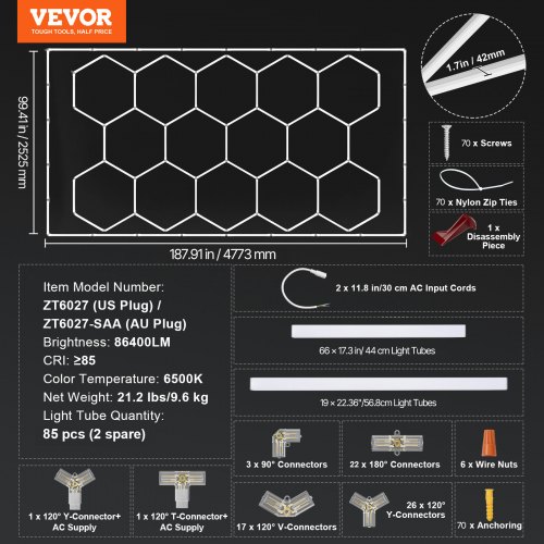 LED garage loftlys, 4840x2433x42 mm, kold hvid, belysning
