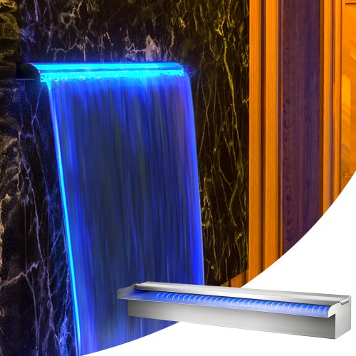 Pool Fountain, Vandfald med LED-lysbånd, 60x11.5x8 cm, Sølv, Rustfrit stål
