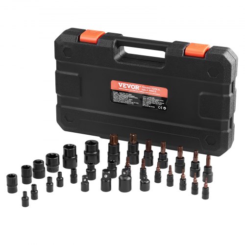 Torx bit- og udvendig Torx-topnøglesæt, 31 dele, 33,5x20x5,4 cm, sort, legeret stål
