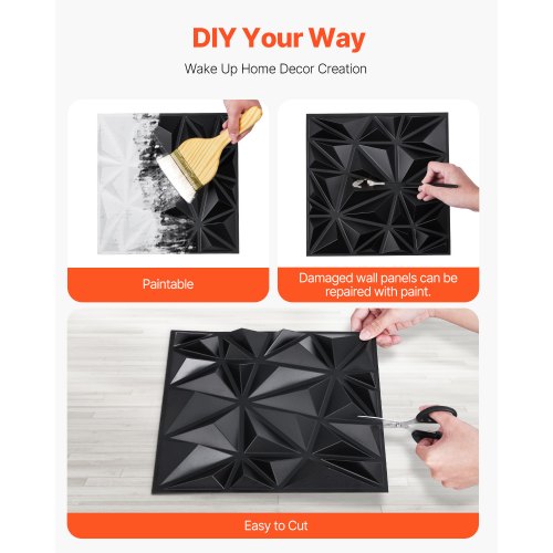 3D vægpaneler, 33-pak 30x30x2,5 cm mat sort, PVC