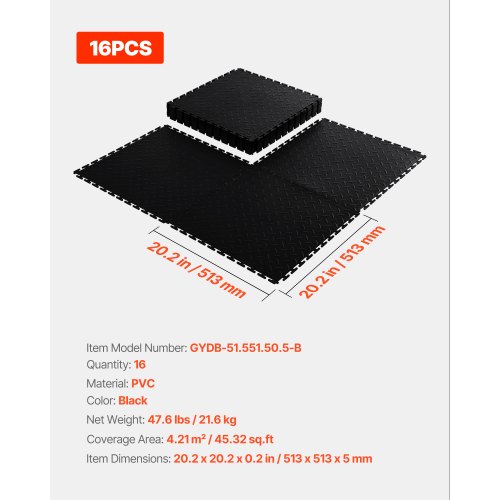 Autotallin lattialaatat, 51,3x51,3x0,5 cm, musta, PVC