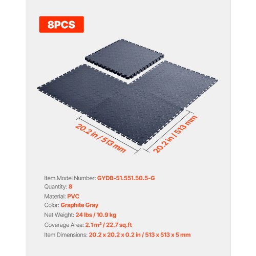 Garagegulvfliser, 513x513x5 mm, Grå, PVC