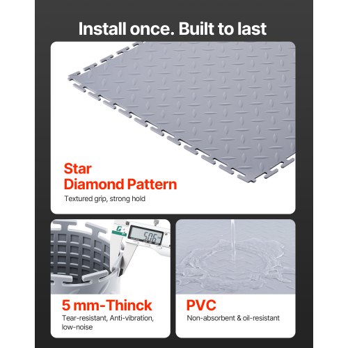 Garagegulvfliser, 51,3x51,3x0,5 cm, Sølv, PVC