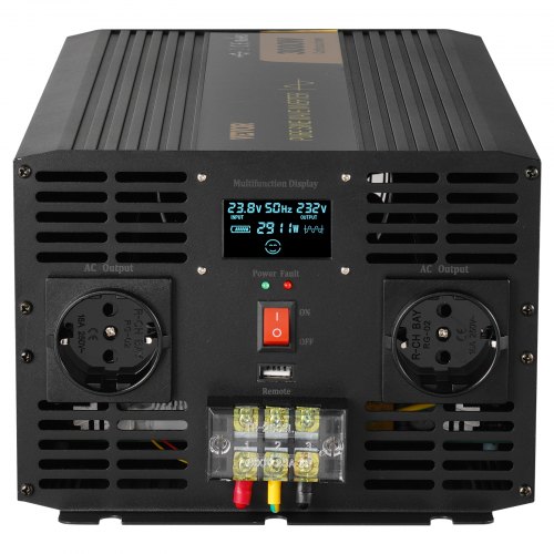 Strøminverter, Ren Sinusbølge 3000W 24V DC til 230V AC, 40,6x20,5x14,7 cm