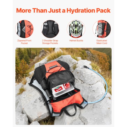 Hydreringsrygsæk, 2L TPU vandblære, 46x32x12,5 cm, sort, vandtæt polyester
