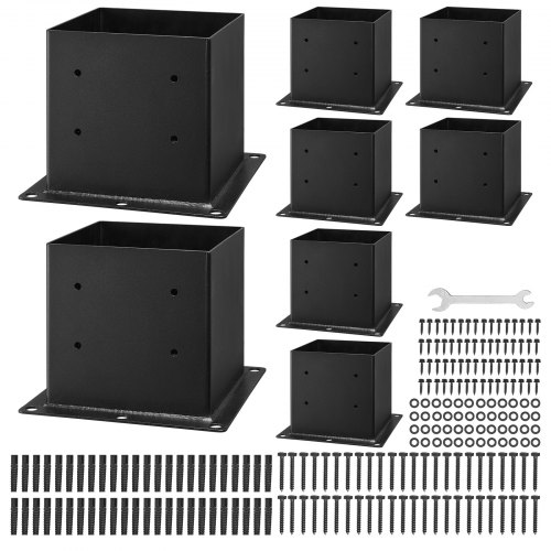 Tolppakiinnikkeet, 8 kpl, 92x92 mm, 140x140x140 mm, musta, hiiliteräs