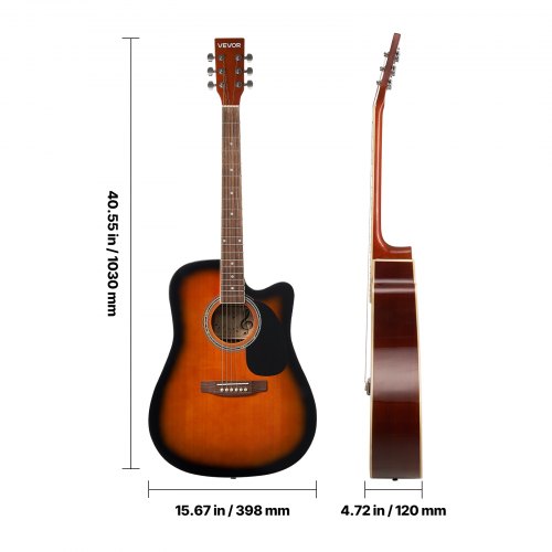 Akustisk guitar begynderpakke, 1030x398x120 mm, Sunburst, dæk af gran