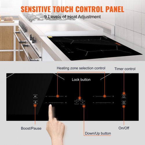 Elektrisk kogeplade, 61x keramisk glas, sort, touch kontrol, indbygget