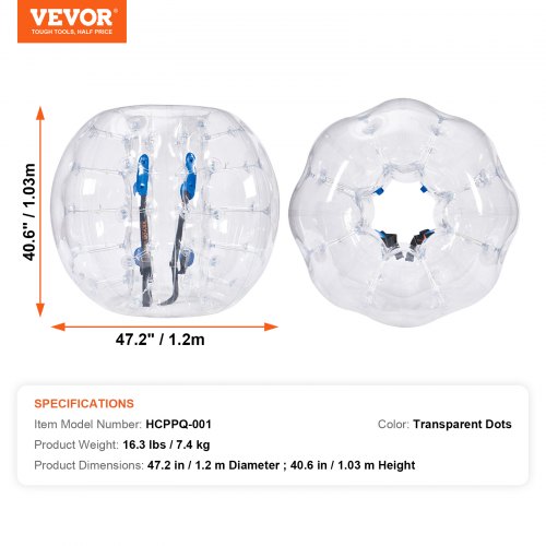 Oppustelig Bumper Ball, 120x103 cm, Transparent, PVC