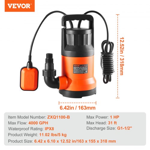 Uppopumppu 163x155x318 mm, 700W, vesipumppu