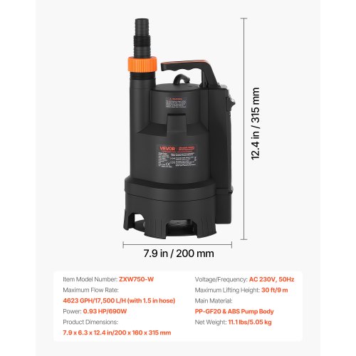 Uppopumppu 690W 17500 L/h 9 m PP-GF20 musta, vesipumppu