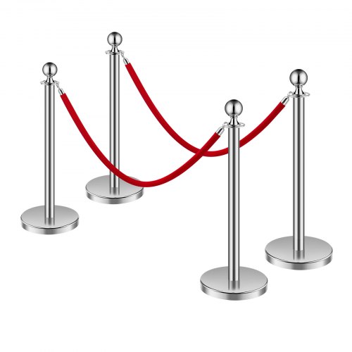 Afspærringsstolpe sæt, 4 stk. crowd control barrierer, 32x89 cm, sølv, rustfrit stål