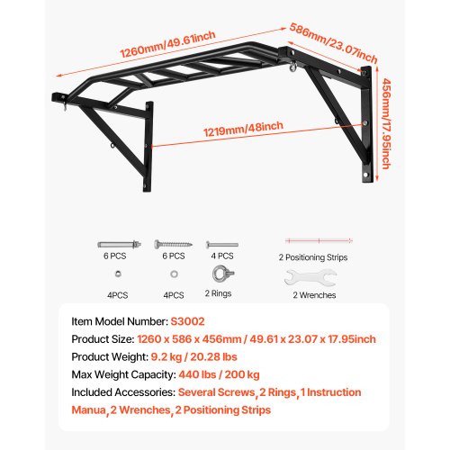 Pull Up Bar, 126x58.6x45.6 cm, Sort, Stål