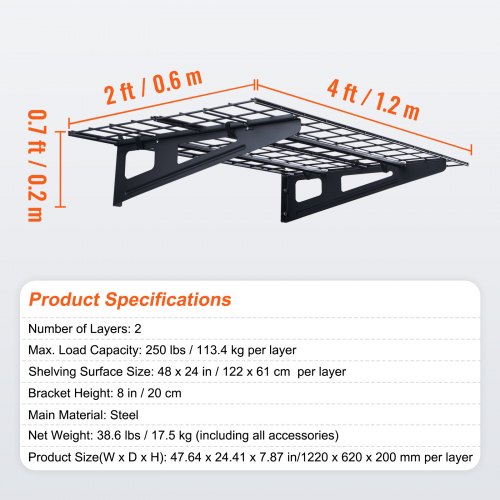 Garage opbevaringsreol, 122x61x20 cm, sort, metalopbevaring