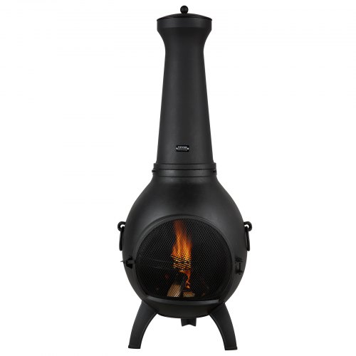 Chiminea, Kugleformet udendørs pejs, 52x50x130 cm, Sort, Aluminium