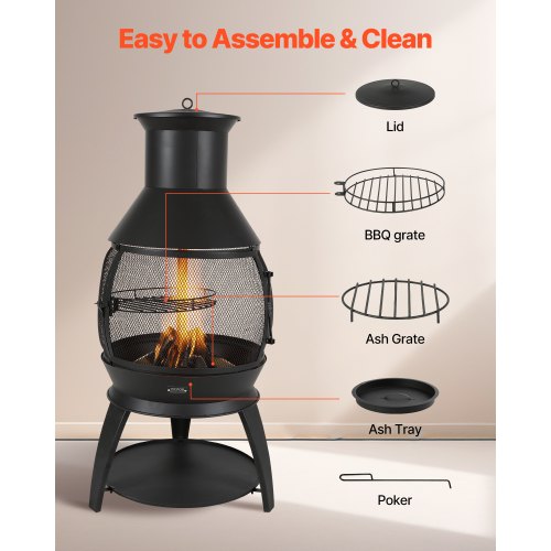 Chiminea, 50x110 cm, Sort, Jern